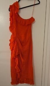 J. Crew One Shoulder Ruffle Dress in Bright Orange